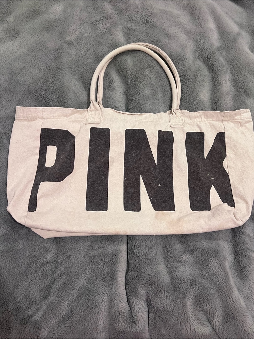 PINK White/Black Faded Logo Tote Bag Zip Closure Double Handles, Inner Pocket L